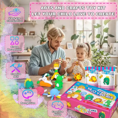 Miniatura 3 de ifergoo Arcilla seca al aire para niños, kit de arcilla para modelar animales, 6 diseños de animales con herramientas de escultura y tutoriales, Kit