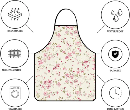 Miniatura 3 de Lindos delantales para mujer, delantales florales, delantales de cocina impermeables de poliéster para cocina, hornear, asar, pintura, aseo
