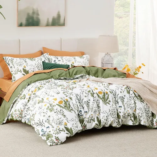 Miniatura 2 de Bedsure - Juego de funda de edredón para cama individual - Juego de funda de edredón reversible de flores de algodón 100 % con cierre de cremallera