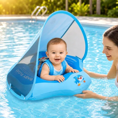 Miniatura 6 de Flotador de piscina para bebé con toldo UPF50+, cubierta de tela suave, flotadores para bebé con asiento de seguridad, flotadores para bebés de 6 a