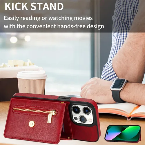 Miniatura 4 de Cartera con cremallera compatible con iPhone 14 Pro Max, funda cruzada con correa para mujer, tarjetero y cordón de 6.7 pulgadas, función atril