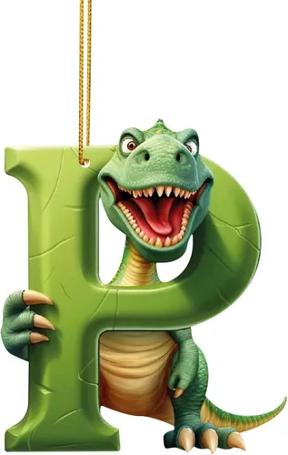 Miniatura 19 de Adorno de Navidad personalizado de dinosaurio de 26 letras, adornos colgantes 2023, monograma inicial de plástico, decoraciones de árbol de Navidad