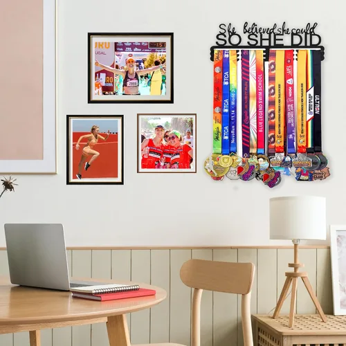 Miniatura 4 de Goutoports Estante de exhibición para colgar medallas, organizador personalizado de cinta de premios para corredores de carreras deportivas, placas