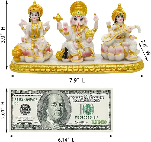 Miniatura 7 de alikiki Estatua india de Laxmi Ganesh Saraswati – 3.9 pulgadas de alto pequeño aspecto de mármol Lakshmi Ganesha ídolo escultura para tablero