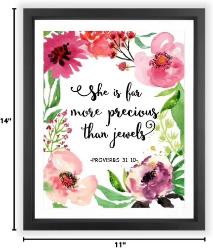 Miniatura 3 de Eleville 11 x 14 sin marco She is far more precious than jewels Floral acuarela Art Print Bible Cite Kids Wall Art Nursery Decor Inspiration Print