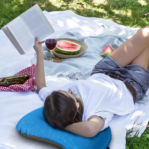 Miniatura 6 de Almohada de camping Crisonky - Almohada inflable - Almohada de viaje para mochileros y avión, soporte lumbar 2.0, almohada inflable, ultraligera