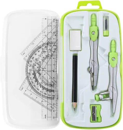 Miniatura 16 de Unjoo Juego de 10 piezas de geometría matemática con caja de almacenamiento inastillable, incluye reglas, transportador, brújula, borrador