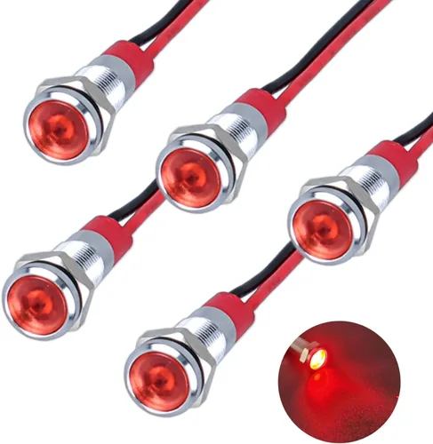 Miniatura 24 de 5Pcs 12V-24V Luz indicadora LED de ahorro de energía Montaje de orificio 8mm (1/3") 20mA Señal de lámpara de cabeza plana ancha impermeable piloto
