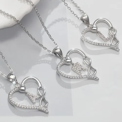 Miniatura 6 de Collar de plata de ley 925 con dije de corazón infinito, collar de plata con dije de circón para mujer, regalo de joyería para mujeres, esposas