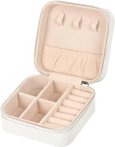 MFXIP Joyero de viaje pequeño para joyería, organizador de joyas, estuche de almacenamiento portátil de piel sintética, mini estuche de viaje para