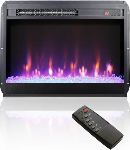 Miniatura 12 de Inserto de chimenea eléctrica de 18 pulgadas, calentador ultrafino con juego de troncos y llama realista, protección contra sobrecalentamiento