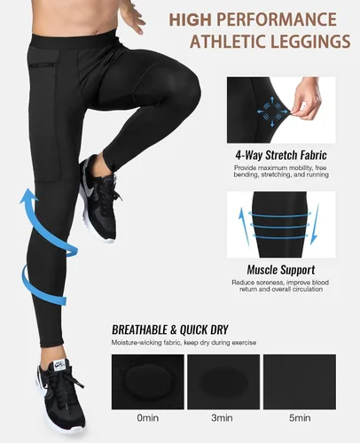 Miniatura 3 de Pantalones de compresión para hombre, mallas con bolsillos, para deportes de secado fresco, mallas atléticas para baloncesto y correr