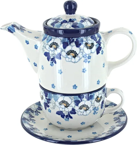Blue Rose Polish Pottery Georgia Blue Tea para uno