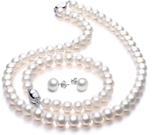 VIKI LYNN Juego de Collar de Perlas Cultivadas de Agua Dulce Incluye Impresionante Pulsera y Aretes de Botón Joyería para Mujer Regalo para el Día