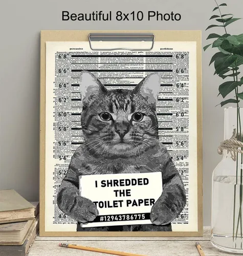 Miniatura 4 de Decoración de pared de gato culpable – Arte de pared de gato – Arte de diccionario – Póster humorístico de 8 x 10 pulgadas, imagen Mugshot