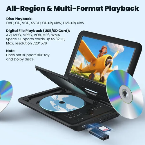 Miniatura 4 de ieGeek Reproductor de DVD portátil de 11.5 pulgadas para niños y automóvil, pantalla de protección ocular de 9.5 pulgadas con batería recargable