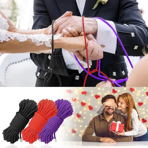 Miniatura 2 de Cuerda suave de seda duradera, 32 pies 0.315 in, cuerda trenzada de satén larga multiusos (2 x 8 pies, negro, rojo de 16 pies + 32 pies morado)