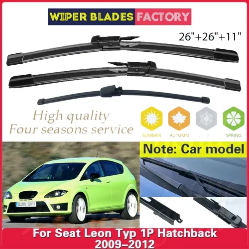 Miniatura 2 de Limpiaparabrisas delantero y trasero compatible con Seat Leon Typ 1P Hatchback 2009-2012 parabrisas ventana de 26 + 26 + 11 pulgadas
