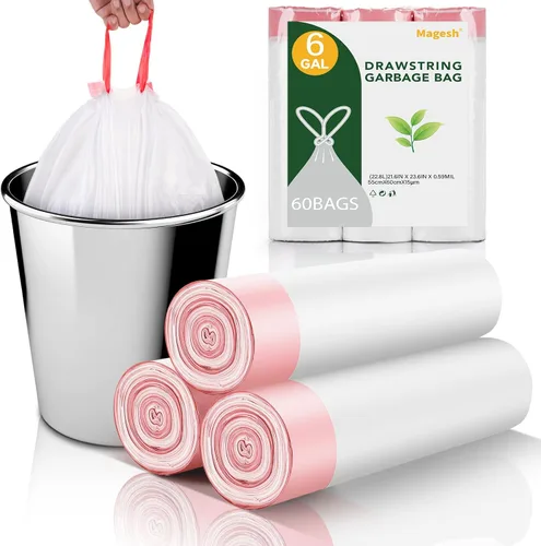 Miniatura 16 de Magesh Bolsas de basura pequeñas con cordón de 4 galones, 30 unidades, color blanco