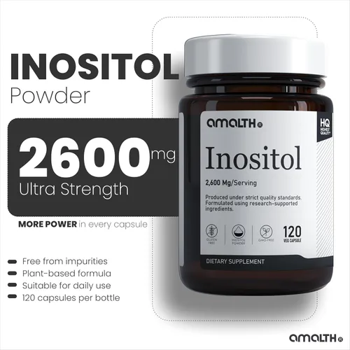 Miniatura 3 de AMALTH Cápsulas de inositol de 2600 mg Cápsulas de suplemento de inositol Myo Fórmula de polvo de vitamina B8 Equilibrio hormonal y apoyo