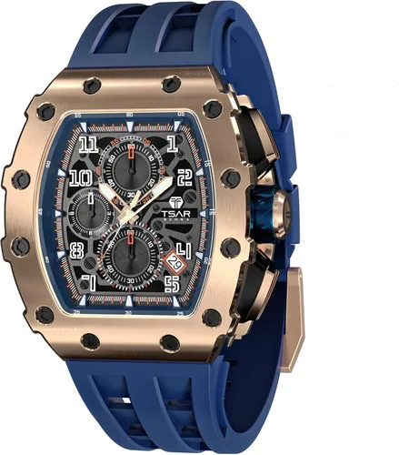 TSAR BOMBA Relojes de lujo para hombre, Tonneau cuadrado, cristal de zafiro, movimiento de cuarzo japonés, 164.0ft, resistente al agua, diseño de
