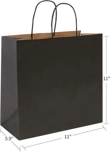 Miniatura 2 de PAICUIKE 50 bolsas de papel kraft negras con asas, bolsas de regalo cuadradas de 11 x 6 x 11 pulgadas para venta al por menor, compras, recuerdos