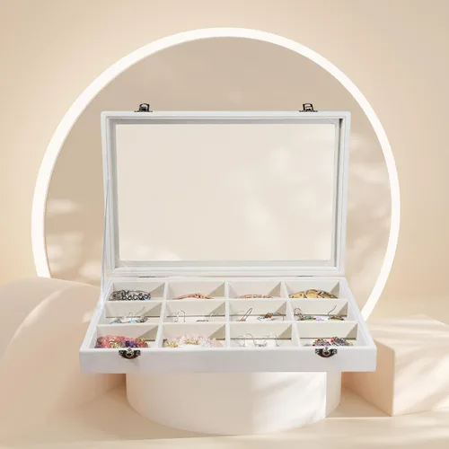 Miniatura 3 de Stratalife Organizador de joyas, organizador de pulseras, caja de almacenamiento apilable de 12 rejillas con tapa, joyero de terciopelo para cajón