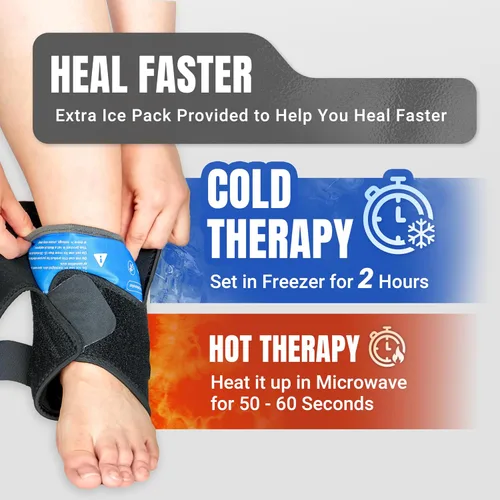 Miniatura 4 de NeoTium - Tobillera para mujeres y hombres con paquete caliente y frío, envoltura de compresión ajustable para esguince de tobillo, tendinitis