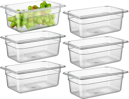Miniatura 32 de CURTA Paquete de 6 bandejas de comida NSF, tamaño medio de 2 1/2 pulgadas de profundidad, plástico de policarbonato comercial transparente apto