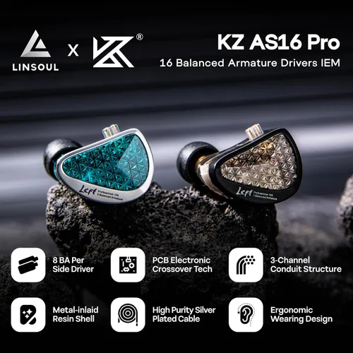 Miniatura 2 de Auriculares Linsoul KZ AS16 Pro con cable, 16 controladores de armadura balanceada, auriculares HiFi con graves en el oído, monitor intraural