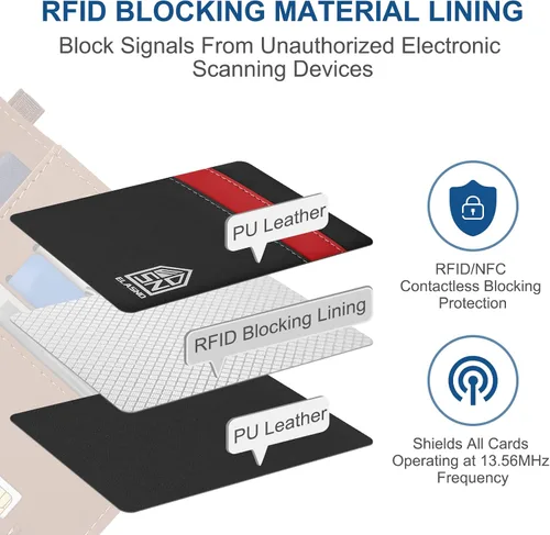 Miniatura 4 de ELASND Soporte para pasaporte para viaje con cordón para el cuello, funda de pasaporte con bolígrafo, cartera de pasaporte con bloqueo RFID