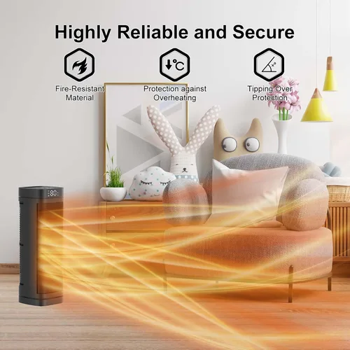 Miniatura 2 de Calentador de espacio de 17 pulgadas para uso en interiores, calentadores eléctricos de 1500 W para uso en interiores con termostato, oscilación