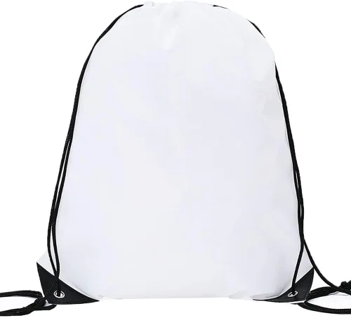 Miniatura 6 de Mochila con cordón a granel Draw String Bags Cinch Bolsa de poliéster para deporte de gimnasio, Blanco