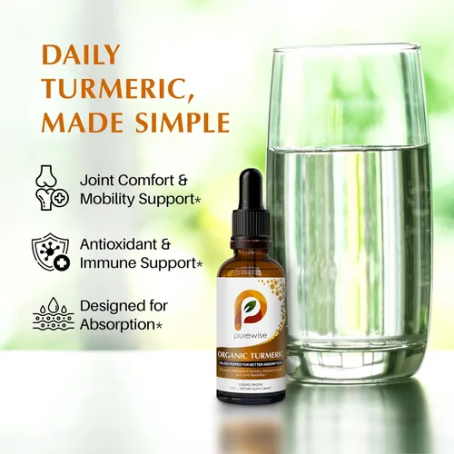 Miniatura 2 de Gotas líquidas de cúrcuma orgánica con pimienta negra, absorción mejorada, curcumina, apoyo articular e inmunológico, mezcla de jengibre y canela, 2