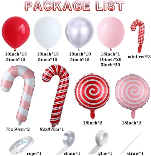 Miniatura 2 de Kit de arco de guirnalda de globos de Navidad de 140 unidades, globos de bastón de caramelo rojo y rosa, globo de aluminio de piruleta dulce