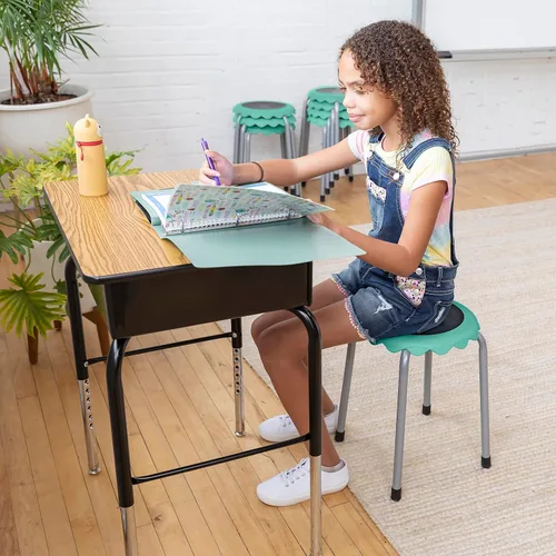 Miniatura 8 de ECR4Kids Daisy - Juego de Taburetes Apilables, Asientos Flexibles, Verde Agua, 8 Piezas Seafoam