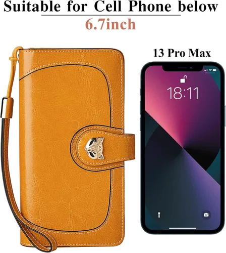 Miniatura 5 de FOXLOVER Cartera de pulsera de diseño para mujer, de gran capacidad, para mujer, con bloqueo RFID, tarjetero de cuero