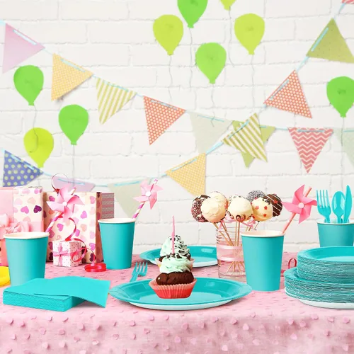 Miniatura 6 de Durony 350 piezas, suministros para fiestas azul teja, juego de vajilla de papel platos de papel tazas servilletas para 50 invitados para Azul