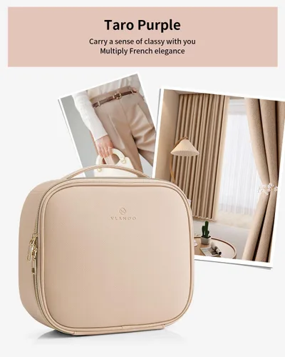 Miniatura 3 de Vlando Bolsa de Maquillaje de Viaje, Bolsa de Cosméticos de Gran Capacidad para Mujeres, Estuche Organizador de Maquillaje de Cuero PU, Bolsa de A.