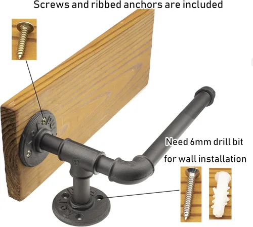 Miniatura 2 de Soporte de papel higiénico de tubo industrial rústico, sin necesidad de taladrar dispensador de papel higiénico Steampunk, moderno y elegante