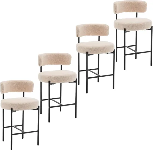 Miniatura 26 de Cinxzar Taburetes de Bar Boucle Juego de 2, Taburetes de Bar de Altura de Mostrador Beige con Respaldos, Taburetes Modernos para Isla de Cocina