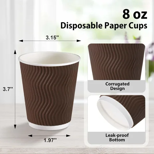 Miniatura 2 de Clawsoff Paquete de 150 tazas de café de 8 onzas, desechables, corrugado, aisladas, onduladas, de papel de pared, tazas de café de 8 onzas