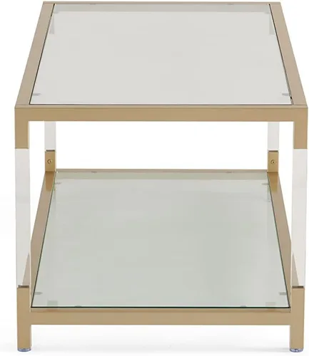 Miniatura 10 de AGV LIGHTING Mesa auxiliar BLEVIO 202205, mesa de centro de doble capa de diseño moderno, perfecta para el espacio vital, parte superior de vidrio