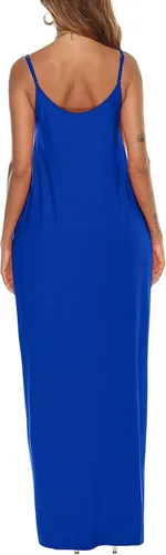 Miniatura 5 de OFEEFAN - Maxivestido de verano para mujer, diseño con tirantes delgados y bolsillos.