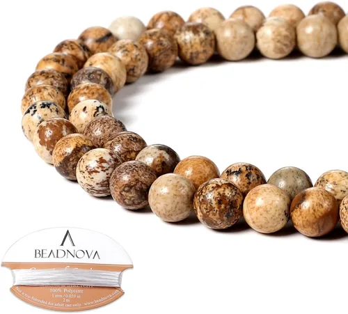 Miniatura 68 de Cuentas de ónix negro BEADNOVA con cuentas de cristal natural, piedras preciosas, redondas, sueltas, curativas de energía con cordón elástico de 01)