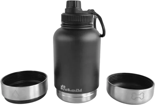 Miniatura 3 de OUT 'N WILD Botella de agua portátil aislada para perros y cuencos – Accesorios de viaje todo en uno, alimentos y líquidos para mascotas, para Negro