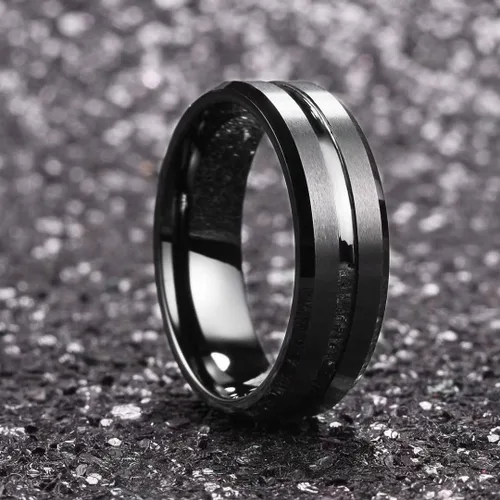 Miniatura 2 de King Will - Anillo de bodas clásico de carburo de tungsteno para hombre, en color negro, plata, oro, azul, marrón, rojo y púrpura, centro acanalado