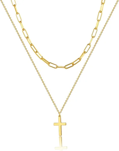 Miniatura 8 de VIROMY - Delicado collar de oro para mujer, chapado en oro de 14 quilates, collar de satélite de triple capa, collar de clip con cadena