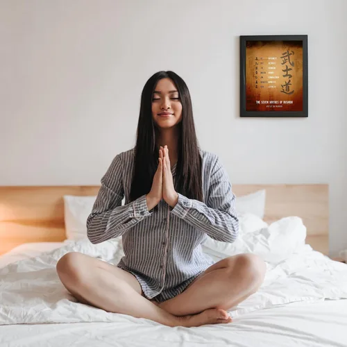 Miniatura 3 de Seven Virtues Of Bushido - Arte de pared con citas inspiradoras, decoraciones de pared motivacionales, impresión de pergamino envejecido perfecta