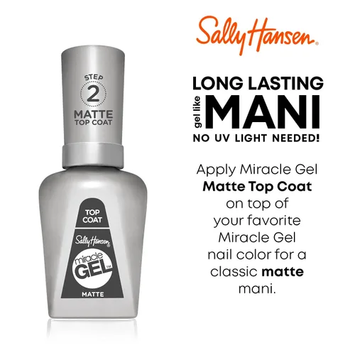 Miniatura 2 de Sally Hansen Miracle Gel™, capa superior mate 102, de larga duración, fórmula tipo gel, sin necesidad de lámpara UV, esmalte de uñas transparente
